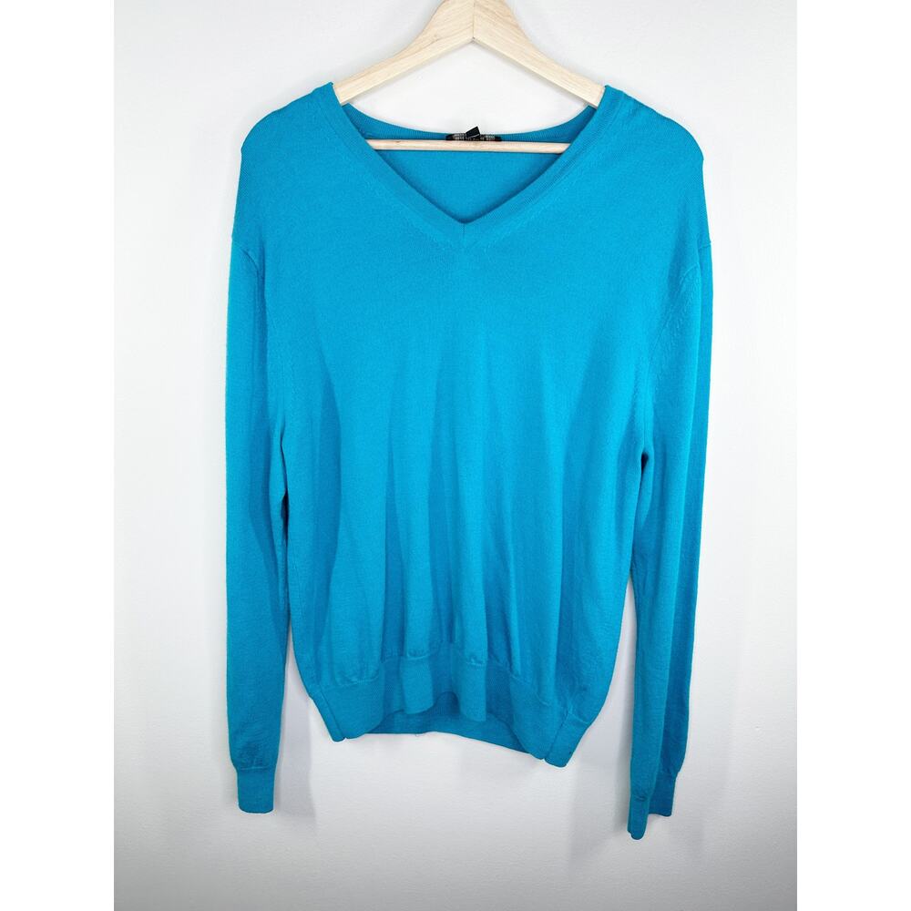 Express Blue Extra‎ Fine Merino Wool V-Neck Knit Sweater Men's Size X-Large XL
